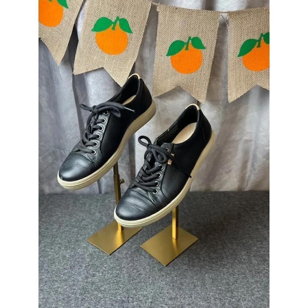 Ecco Womens Soft7 Sneaker Size 39 8.5 Black Leather Lace Up Comfy Shoe Trainer